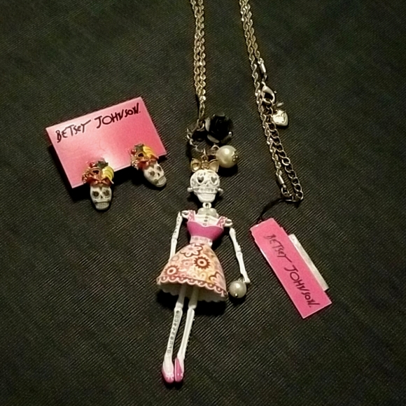Betsey Johnson Jewelry - Betsey Johnson skeleton necklace/earrings